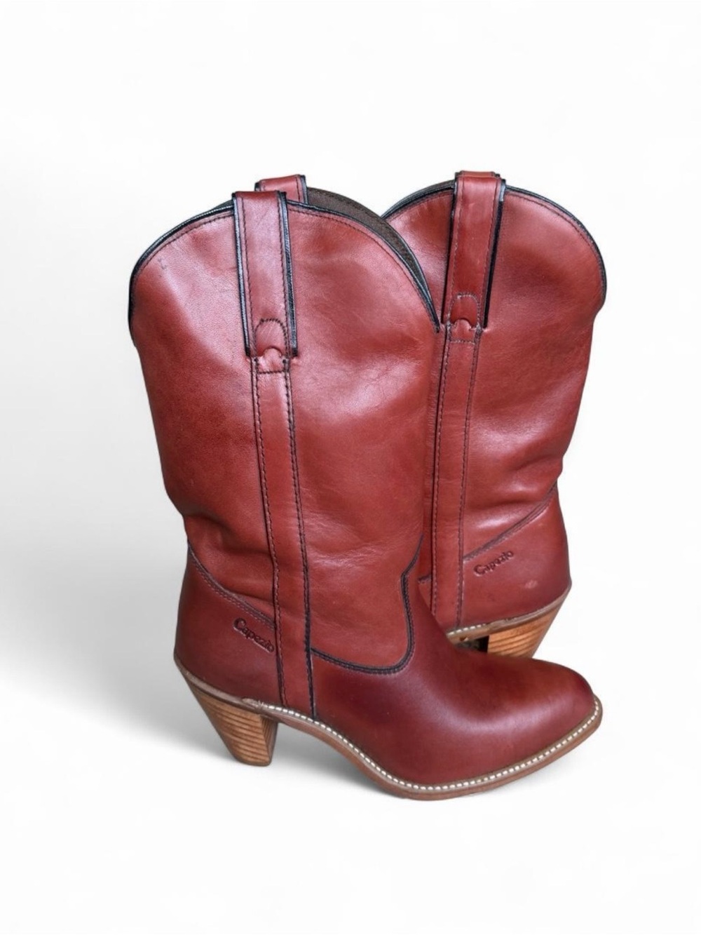 CAPEZIO Brown Leather High Heel Cowboy Boots  Style L703 Size 8.5M NEW WITH BOX
